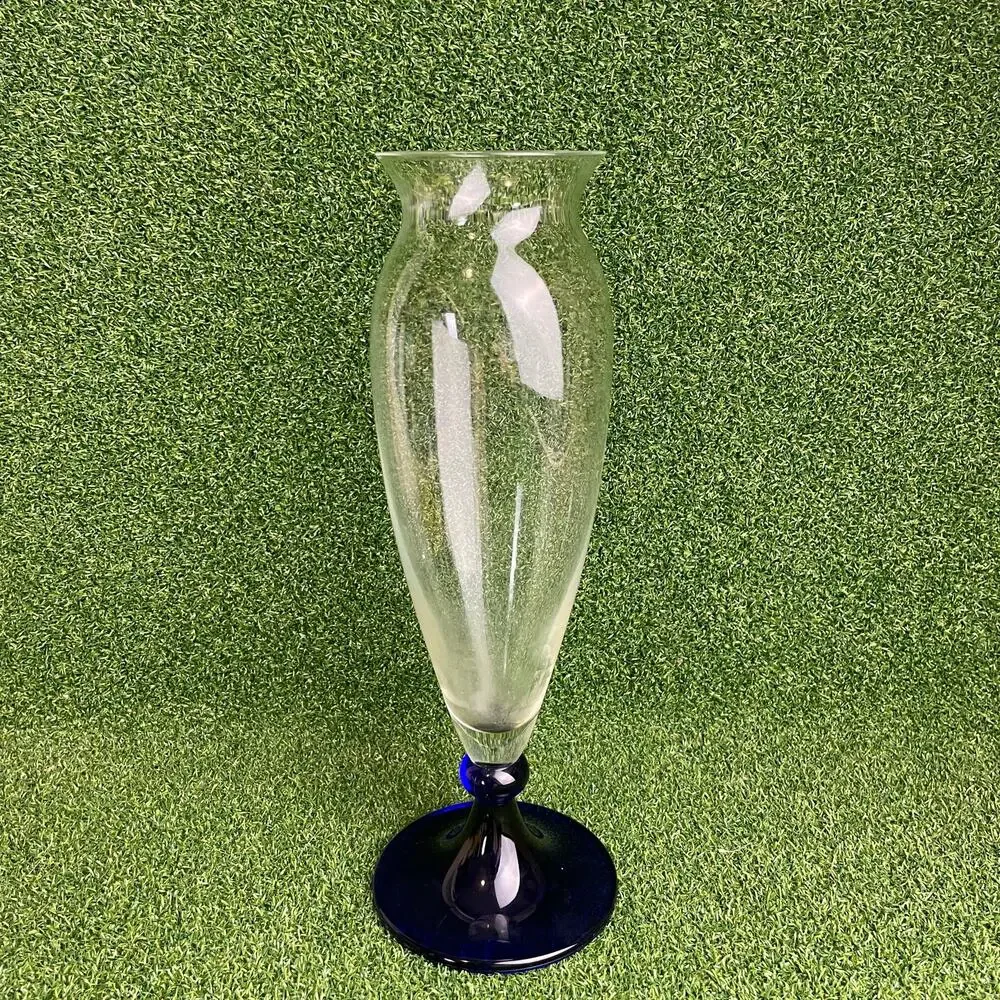 Vintage Schott Zwiesel Blown Glass Cobalt Blue Footed Bud Vase